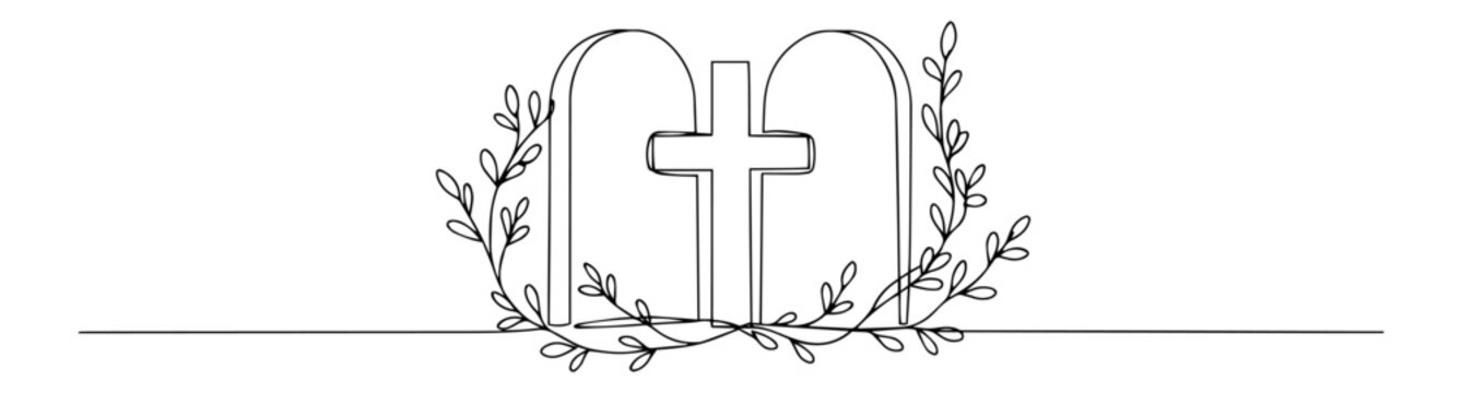 ten commandments tablets with branches abstract linear representation using a single continuous stroke in black ink