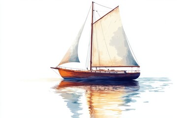 Fototapeta premium Wooden sailboat on calm water serene seascape nautical adventure