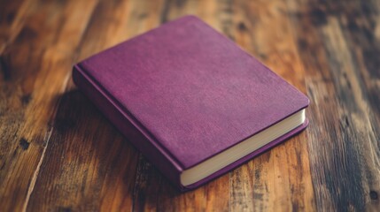 Purple hardcover book on wooden table