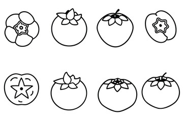 fuyu persimmon line art in traditional Japanese style