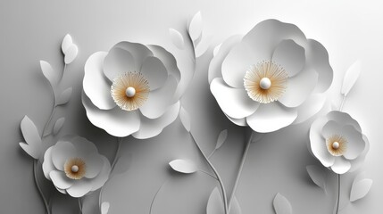 A quiet dreamscape of paper flowers, a breathtaking fall of white petals in soft light, forming a tranquil and ethereal atmosphere