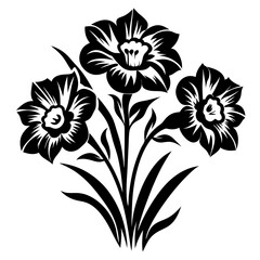 Black and White Stylized Daffodil Bouquet Illustration Floral Design Element