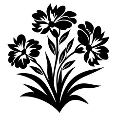 Elegant Black and White Floral Bouquet Illustration Three Flowers Stylized Design Botanical Art Graphic Print