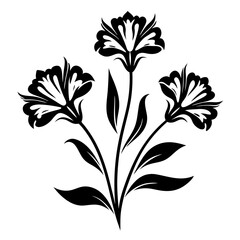 Elegant Black and White Floral Bouquet Illustration Three Stylized Flowers with Leaves Artistic Design Graphic Botanical Print