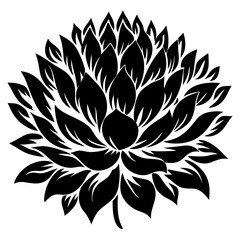 Black and White Stylized Lotus Flower Botanical Illustration Graphic Design