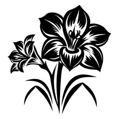 Stunning Black and White Illustration of Two Elegant Flowers in Full Bloom