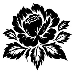 Black and White Stylized Rose Floral Design Elegant Botanical Illustration