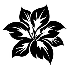 A Black and White Stylized Floral Design of a Lily or Hibiscus Flower