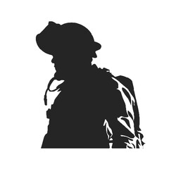 Firefighter black icon on white background. Fireman silhouette
