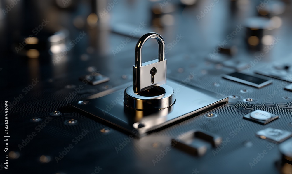 Poster digital security lock on circuit board in modern technology setting