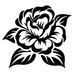 Black and White Stylized Rose Flower Illustration Floral Design Tattoo Art Graphic