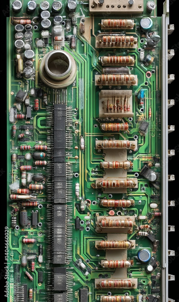 Poster detailed view of electronic circuit board with various components
