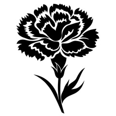 Elegant Black and White Carnation Flower Illustration Artistic Floral Design Silhouette Botanical Artwork