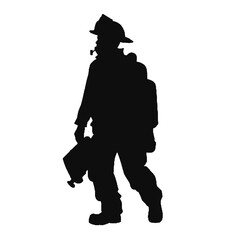 firefighter with equipment silhouette vector on white background