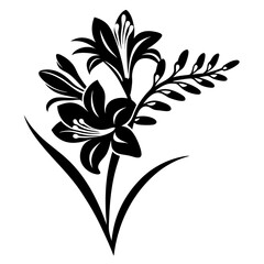 Elegant Black and White Freesia Flower Bouquet Illustration Graphic Design