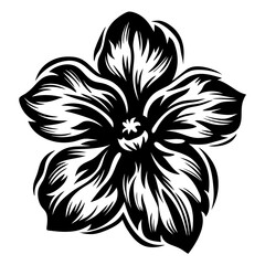 Bold Black and White Floral Illustration of a Stylized Flower with Intricate Petals