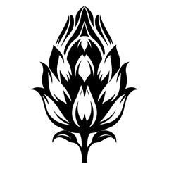 Black and White Stylized Floral Design Elegant Botanical Illustration Intricate Flower Pattern Graphic Art Decorative Element Vintage Style