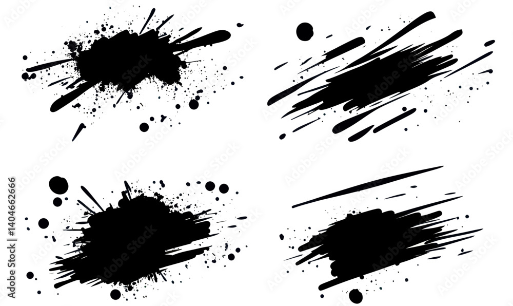 Poster dynamic ink splatter vector pack: creative black ink stains and splatters for design