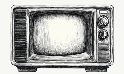 Vintage Retro Television Engraving Style Vector Illustration in Minimalist Design