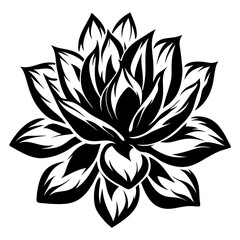 Black and White Stylized Lotus Flower Botanical Illustration Graphic Design