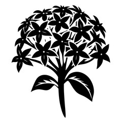 A Black and White Stylized Illustration of a Bouquet of Flowers with Bold Leaves