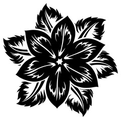 A Striking Black and White Floral Design with Intricate Petals and Leaves