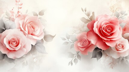 A serene watercolor composition of tender blush roses radiates tranquility, featuring gentle washes of color and a light, ethereal quality