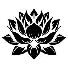 Black and White Stylized Lotus Flower Design Elegant Floral Illustration Botanical Art Graphic Image