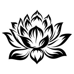 A Stunning Black and White Stylized Lotus Flower Graphic Design Illustration
