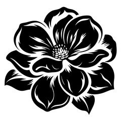 Black and White Magnolia Flower Illustration Botanical Vintage Style Graphic Design