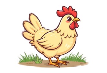 Fototapeta premium Cartoon Hen Standing on Grass 