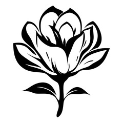 Elegant Black and White Magnolia Flower Graphic Design Illustration
