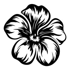 A Black and White Stylized Illustration of a Pansy Flower with Bold Petals