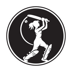 women Cricket player with cover drive logo design icon vector illustration.