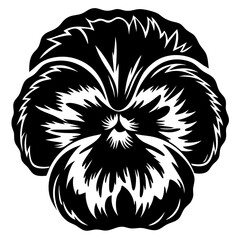 A Stylized Black and White Illustration of a Pansies Flower with Sharp Petals