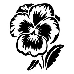 Black and White Stylized Pansy Flower Graphic Design Illustration