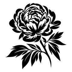 Black and White Stylized Peony Flower Illustration Botanical Design Graphic Art