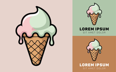 Classic Ice Cream Cone Logo with Simple Outline