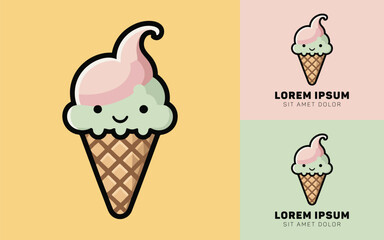 Minimalist Ice Cream Cone Icon Logo Design