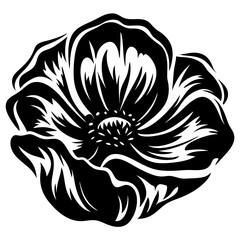 Bold Black and White Illustration of a Single Poppy Flower Blossom