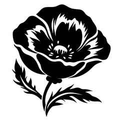 Bold Black and White Poppy Flower Illustration Graphic Design Element