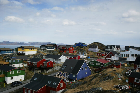Traditional Multi coloured timber houses, Nuuk, Sermersooq, Greenland, Kingdom of Denmark