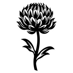 Black and White Stylized Flower Illustration Botanical Art Graphic Design Element