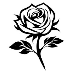 Elegant Black and White Rose Illustration Artistic Floral Design Botanical Tattoo Style Single Rose Flower Graphic