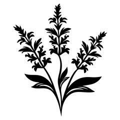 Elegant Black and White Floral Illustration of Three Blooming Flower Stems with Leaves