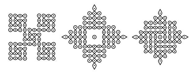 Set of Rangoli or Kolam design concept of line art isolated on white background - vector illustration