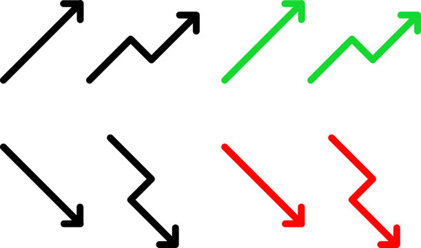 Chart increase decrease arrow icon set. Business growing chart with arrow. economy rise and decline symbol. upward or downward trend bar chart sign. profit and loss statistics
