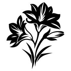 Elegant Black and White Floral Illustration of Lily Flowers Bouquet Artistic Design