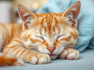 Peaceful Nap of Fluffy Orange Kitten