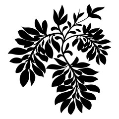 Black and White Stylized Floral Branch Design Elegant Botanical Illustration Ornamental Leaf Pattern Graphic Art